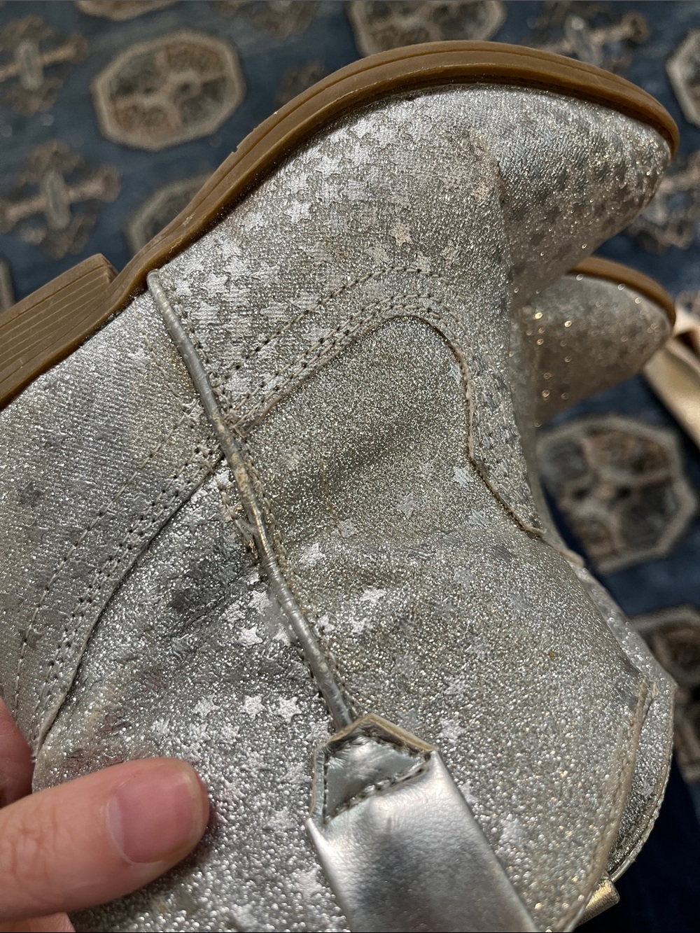 Silver Glitter Western Ankle Booties - Sparkle Cowboy Style - Picture 3 of 6